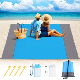 MIAHART Beach Blanket Sandproof Waterproof Picnic Blanket Oversized Beach Mat Sand Free Waterproof Mat with 2 Pcs Waterproof Bag for Camping, Beach, Hiking (Blue)
