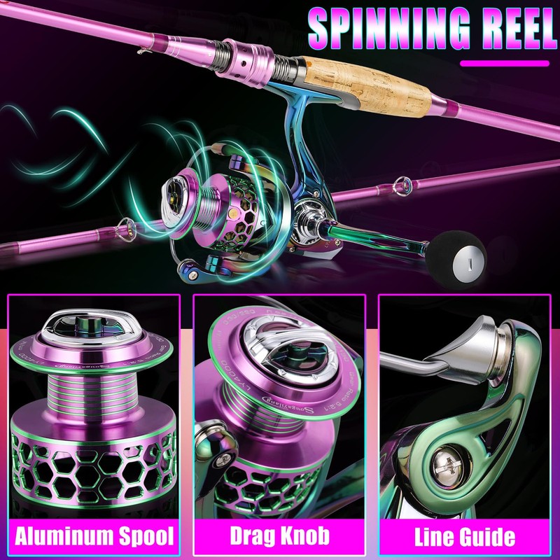 Sougayilang Spinning Rod Reel Combos,Colorful Two Pieces Spinning Pole with