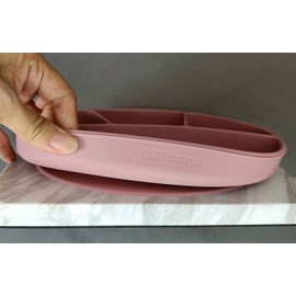 Set of Solid Feeding Kit 4 Division Suction Plate with lid, bib, Suction Bowl, Fork, Spoon in Giftbox (Rogue Pink)