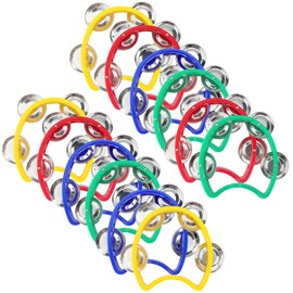 KEILEOHO 12 PCS Half Moon Hand Tambourine, Plastic Tambourine with Bells for Home Party Uses
