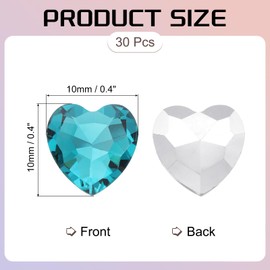 sourcing map 30Pcs Heart Rhinestones, 10mm Pointed Back Heart Glass Rhinestone Gems Crystal for Jewelry Making Costume DIY Crafts, Lake Blue