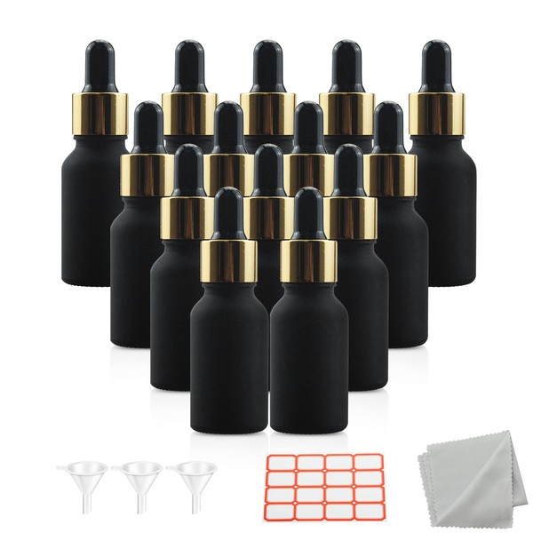 Wwolife 14PCS 1/3oz (10ml) Black Frosted Glass Dropper Bottles Perfume