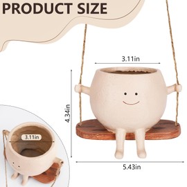 Boomluck Cute Smiley Face Hanging Planter Pot - Adorable Indoor/Outdoor Flower Plant Holder with Drainage Hole - Perfect for Home, Garden, Office Decor