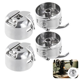 Pack of 4 Stainless Steel Bobbin Cases for Sewing Machines, Universal Bobbin Case Compatible with Front Loader Class 15 Sewing Machines for Professional Tailors and Hobby Sewers, 22 mm