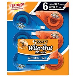 BIC Wite-Out Brand EZ Correct Correction Tape, White, 6 Count