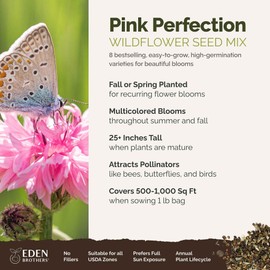 Eden Brothers Pink Perfection Flower Mixed Seeds for Planting, 1 lb, 480,000+ Seeds with Zinnia, Cosmos Versailles | Attracts Pollinators, Plant in Spring or Fall, Zones 3, 4, 5, 6, 7, 8, 9, 10