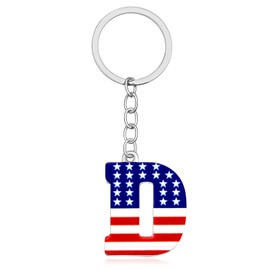 Nanafast 4th of July Initial Keychain Stainless Steel American Flag Letter Keychain Patriotic Charm for Independence Day-D