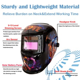 Bestclub Welding Helmet Solar Powered Auto Darkening Hood with Adjustable Shade Range 4/9-13 for Mig Tig Arc Welder Mask (Love)