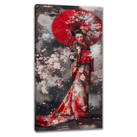 Japanese Geisha Wall Art for Living Room Large Size Geisha Cherry Blossoms Wall Decor Japanese Framed Canvas Prints Pictures Painting Artwork Home Decoration for Master Bedroom Office 30"X60"