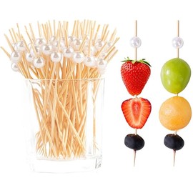 200 Pcs Cocktail Picks, 4.7 Inch Toothpicks for Appetizers Long Cocktail Appetizer Skewers White Pearl Decorative Cocktail Sticks for Drinks, Fruit, Charcuterie, Wedding Food Party Fancy Toothpicks