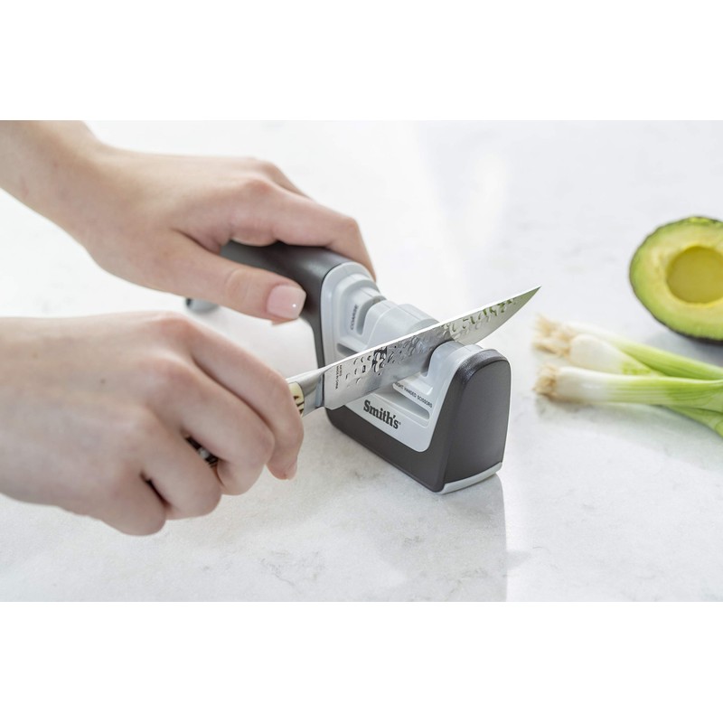 KitchenIQ 50217 Diamond Pull-Thru Knife & Scissor Sharpener – Black/White