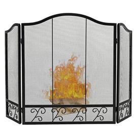 Giantex 3-Panel Folding Fireplace Screen Black - 50 x 31 Inch No Assembly Required Decorative Freestanding Steel Mesh Fire Screen, Flat Spark Guard Cover for Wood Burning, Gas Logs, Baby Proof