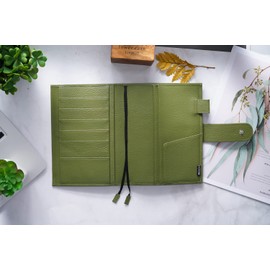 Moterm Leather Cover for Stalogy B6 - with Back Pocket, Pen Loop and Card Slots (Pebbled-Olive, B6+)