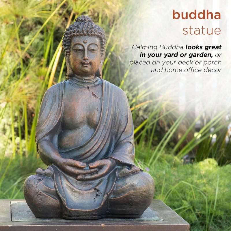 Alpine Corporation 15" Tall Indoor/Outdoor Meditating Buddha Statue, Tabletop Garden