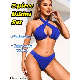 ChiaoLezhee - Bikinis sexy con recorte, espalda cruzada, fiesta en la piscina, Azul Real, 4-6