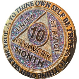 10 Month AA Medallion Reflex Funfetti Birthday Glitter Gold Sobriety Chip