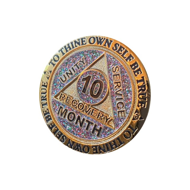 10 Month AA Medallion Reflex Funfetti Birthday Glitter Gold Sobriety