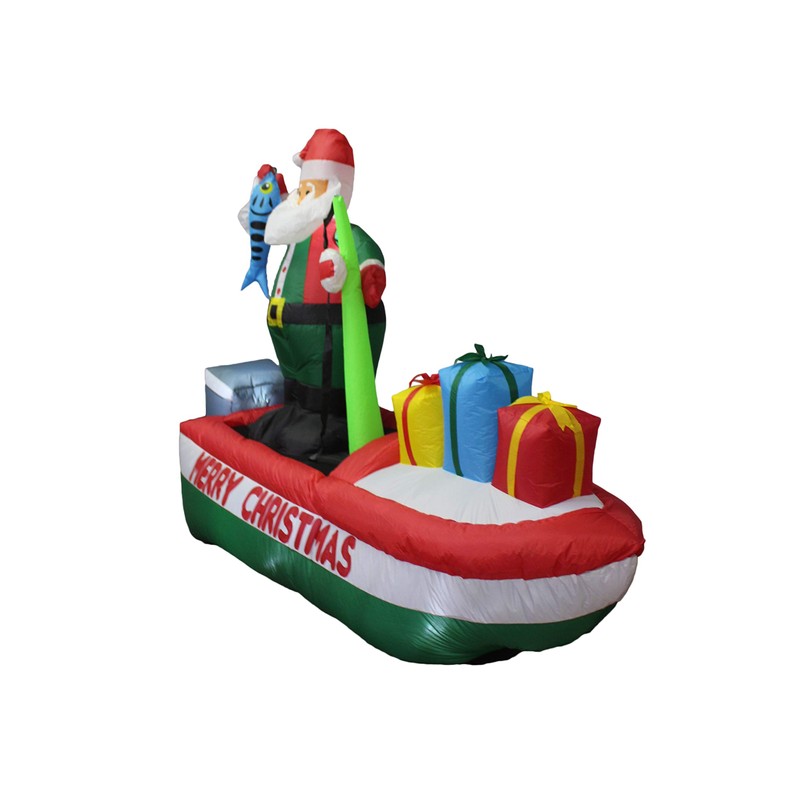8 Foot Long Inflatable Santa Claus on a Fishing Boat