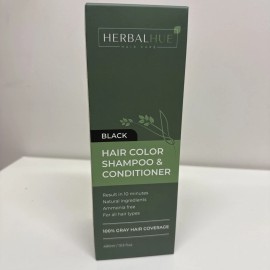 Herbal Hue Black Hair Dye Shampoo & Conditioner, Natural Shampoo 3 in 1, 100% Gray Hair...