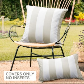 Western Home Pack of 2 Outdoor Waterproof Striped Throw Pillow Covers Beige Grey Decorative Pillowcases Garden Modern Cushion Cases for Patio Tent Balcony Couch Sofa 18x18 Inch