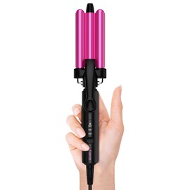 FARERY Mini Hair Crimper 3 Temperature Adjustable, 3 Barrel Curling Iron for Short Hair, Hair Waver for Women Beach Waves, 1/2 Inch Travel Size, Dual Voltage, Pouch Bag