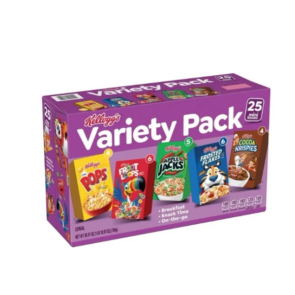 Kellogg's Assorted Cereal Variety Pack, 25 pk.