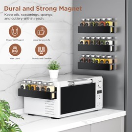 2 Pack Magnetic Spice Rack with 12 Spice Jars, Spice Labels, Magnetic Spice Organizer Shelf for Refrigerator, Microwave, Seasoning Organizer for Kitchen, Spice Jars with Label and Organizer Rack