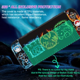 DLseego Protective Case for Switch OLED,Slim Soft Protective Shell Dockable Cover with JoyCon Cover and Switch Joystick Caps,Shock Absorption Switch OLED Protective Cover-Elves OLED