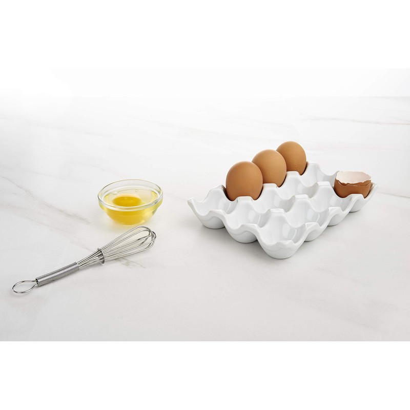 HIC Kitchen Crate, Fine White Porcelain, Holds 1 Dozen Eggs