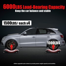 Heavy Duty Car Dolly 4 Pack, 6000 Lbs Wheel Dolly Car Tire Stake with Brakes, Car Tire Dolly Cart with Wheels, Vehicle Dollies for Moving, Car Repair, Red