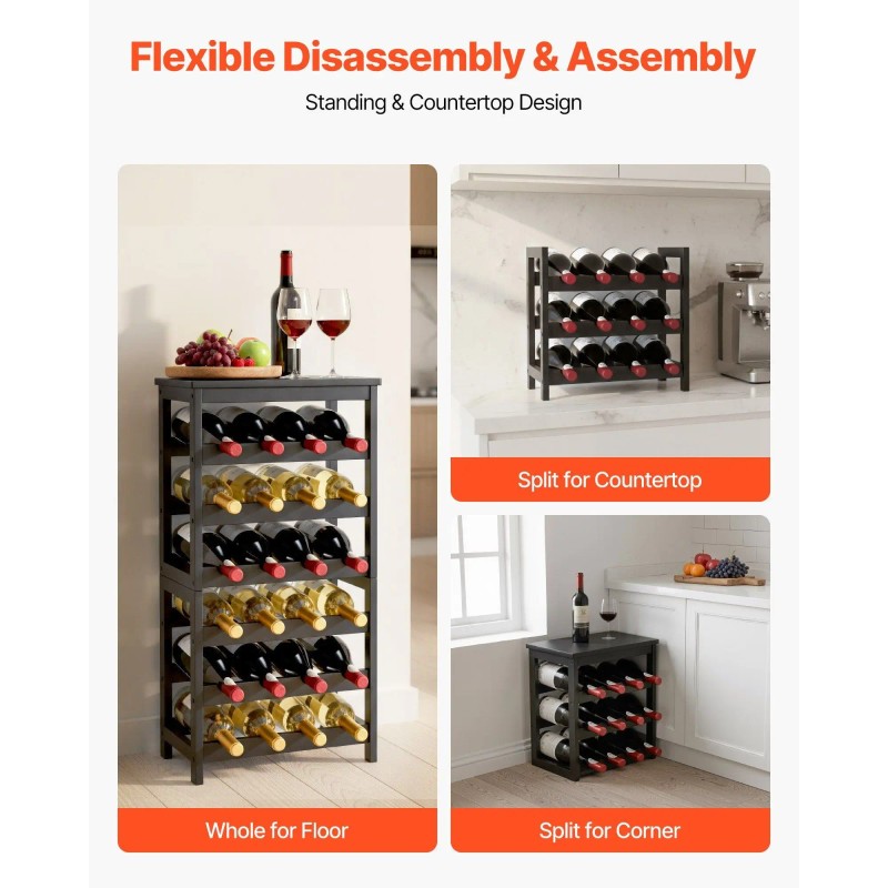 Black Wood Wine Rack 6 Tier 24 Bottle Detachable Free