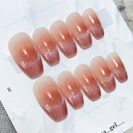 Shy Peach Handmade Nail Tips - Medium Oval / 수줍은 복숭아 수제네일팁 - 미디움오벌