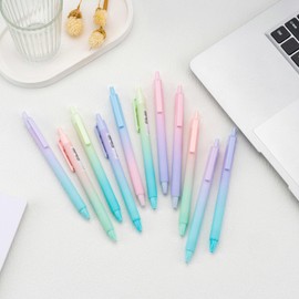 WINK Fine Point Gel Pens Retractable 12ct Black Ink Pen 0.5mm Fine Tip Comfort Grip Smooth Writing with Aesthetic Gradient Color Barrel for Journaling Note-Taking Sketching No Bleed & Smear