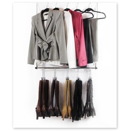 Hanging Boot Rack- Closet Doubler (Closet Rod Hanger with 6 Silver Boot Hangers)