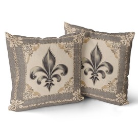 Giwawa Mardi Gras Throw Pillow Covers 18x18 Inches Vintage Country Style Fleur de Lis Print Decorative Pillow Cases Set of 2 Retro Soft Cotton Cushion Covers for Sofa Couch Bedding Holiday Decor
