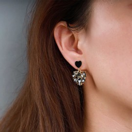 Yienate Crystal Heart Drop Earrings Black Rhinestones Love Heart Dangle Earrings Wedding Bling Heart Drop Dangle Earrings Studs Statement Heart Crystal Prom Earrings Jewelry for Women and Girls