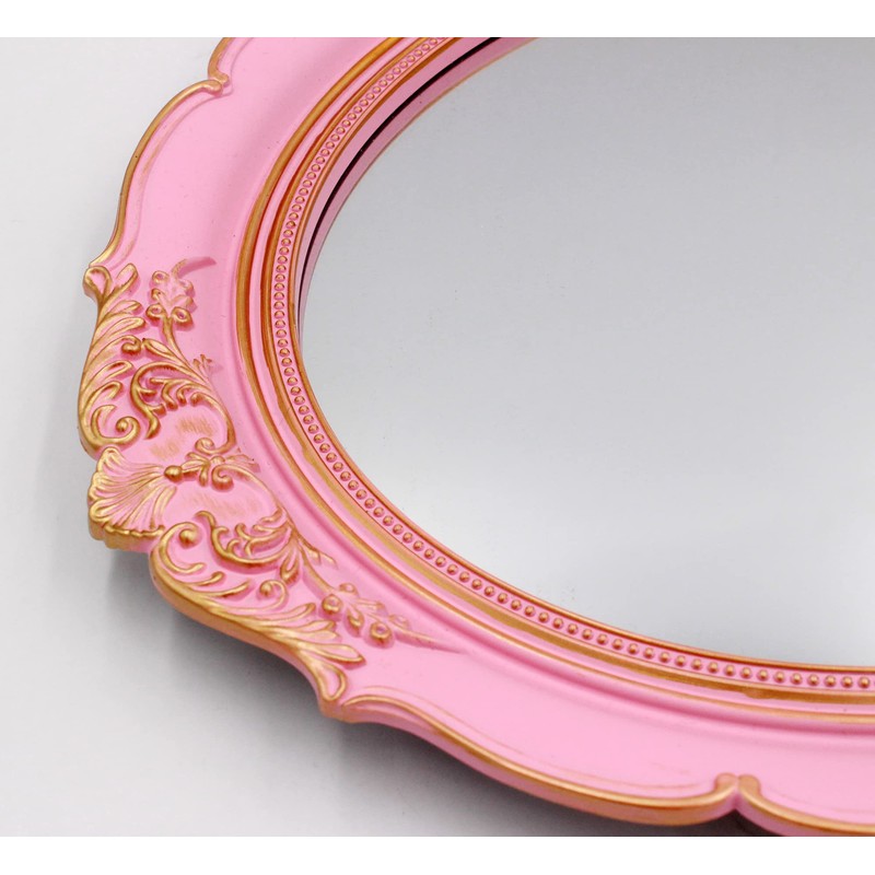YCHMIR Dekorativer Spiegel, Vintage-Spiegel, 37,6 x 33,3 cm, oval, Rosa