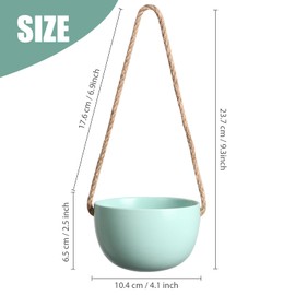 INGOFIN 4 inch Ceramic Hanging Planter, Modern Hanging Plant Pot with Jute Rope, Succulent Bonsai Pots, Green Porcelain Hanging Flower Pots, for Indoor and Outdoor Plants, Set of 4 (Matte Green)