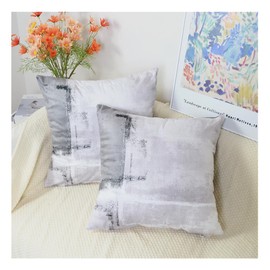 QUALKNOY Set of 2 Velvet Cushion Covers 45x45 cm Grey Abstract Art Modern Decorative Throw Pillow Cases 18x18 inches for Living Room Sofa Bed Outdoor Garden Decor Pillowcases