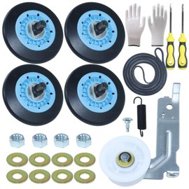NICHEFLAG 4 Pack DC97-16782A Dryer Roller Kit with DC93-00634A Dryer Idler Pulley, 6602-001655 Dryer Belt Replaces DC97-16782C; DC93-00634A for Dryer Roller Replacement Kit