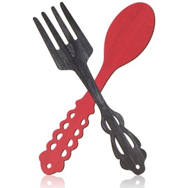 Jetec 2 Pieces Large Fork and Spoon Wall Decor Wooden Spoon Shaped Wall Sign Fork Shaped Hanging Sign Farmhouse Kitchen Wall Decors for Home Kitchen Dining Living Room Decor (Red, Heather Gray)