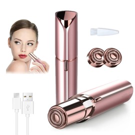 Depiladora Facial Mujer Electrico USB Recargable, Depilador Indoloro para Mujer, Incluidos 2 Cabezales de Repuesto, Sin Dolor con Luz LED, Adecuado Para Labios, Barba, Bikini y Axilas - Oro Rosa