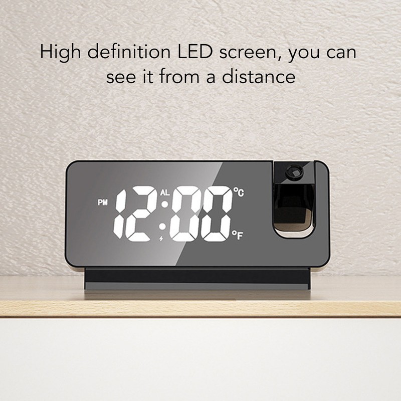Projection Alarm Clock Time Date Temperature Display 180 Degree Wide