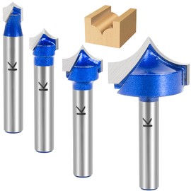 SMJXTOP 4Pcs Carbide Groove Point Cutting Roundover Router Bit Set 1/4" Shank,Cutting Dia. 1/4“,3/8",1/2" and 1",Roundover Plunge Cutter for Wood Engraving