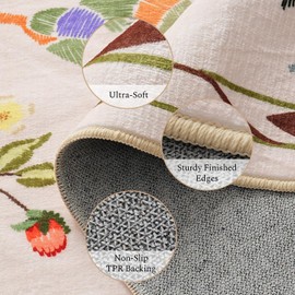 Rugflix 2x3 Small Area Rugs for Entryway, Washable Entrance Door Mat Non-Slip, Soft Low Pile Stain Resistant Vintage Floral Indoor Throw Rug for Kitchen, Bedroom, Hallway, Beige