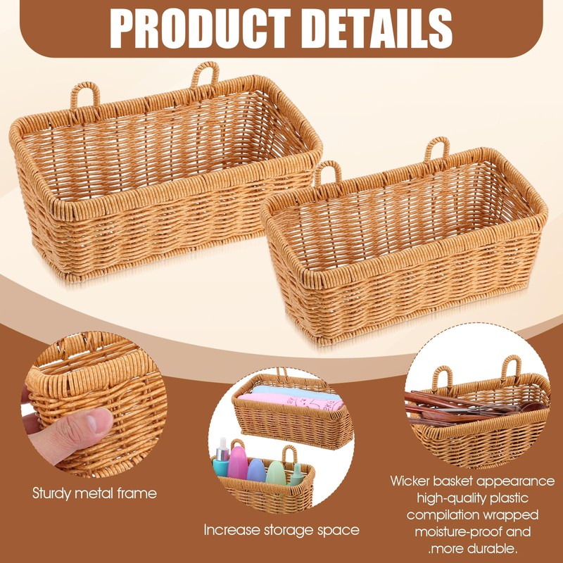 2 Pcs Woven Hanging Wall Baskets for Storage Boho Style