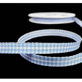 1 Pcs 1/4"W Spool Mini Check Gingham Plaid Ribbon Light Blue White 25 Yards, Gingham Ribbon for Gift Wrapping | #AA120RK
