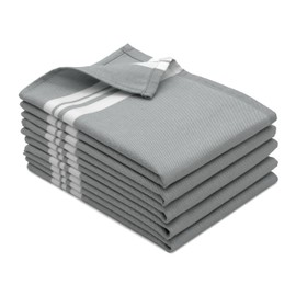 ZOLLNER Set of 5 Cotton Tea Towels in 50 x 70 cm – Absorbent and Robust Kitchen Towels – Washable up to 60 °C – in Grey White Stripes – with Practical Hanger – Oeko Tex Certified