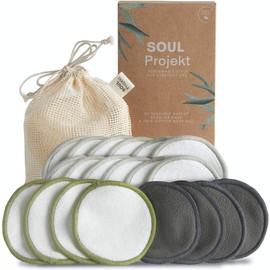 Soul Projekt Reusable Organic Cotton Pads (20 Pack) Bamboo Face Pad, Washable Makeup Remover Pads Laundry Bag, Girls Gifts for Her, No Waste Makeup Wipes Eco Stocking Fillers, Gifts for Women