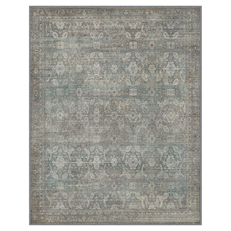 Bavni Area Rug 9x12 Machine Washable Vintage Distressed Print Ultra-Thin